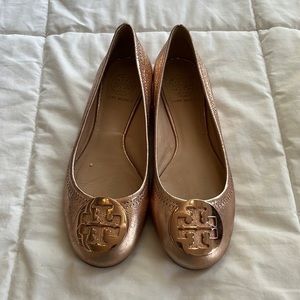 Tory Burch Rose Gold Ballet Flats Shoes Good Condition Leather